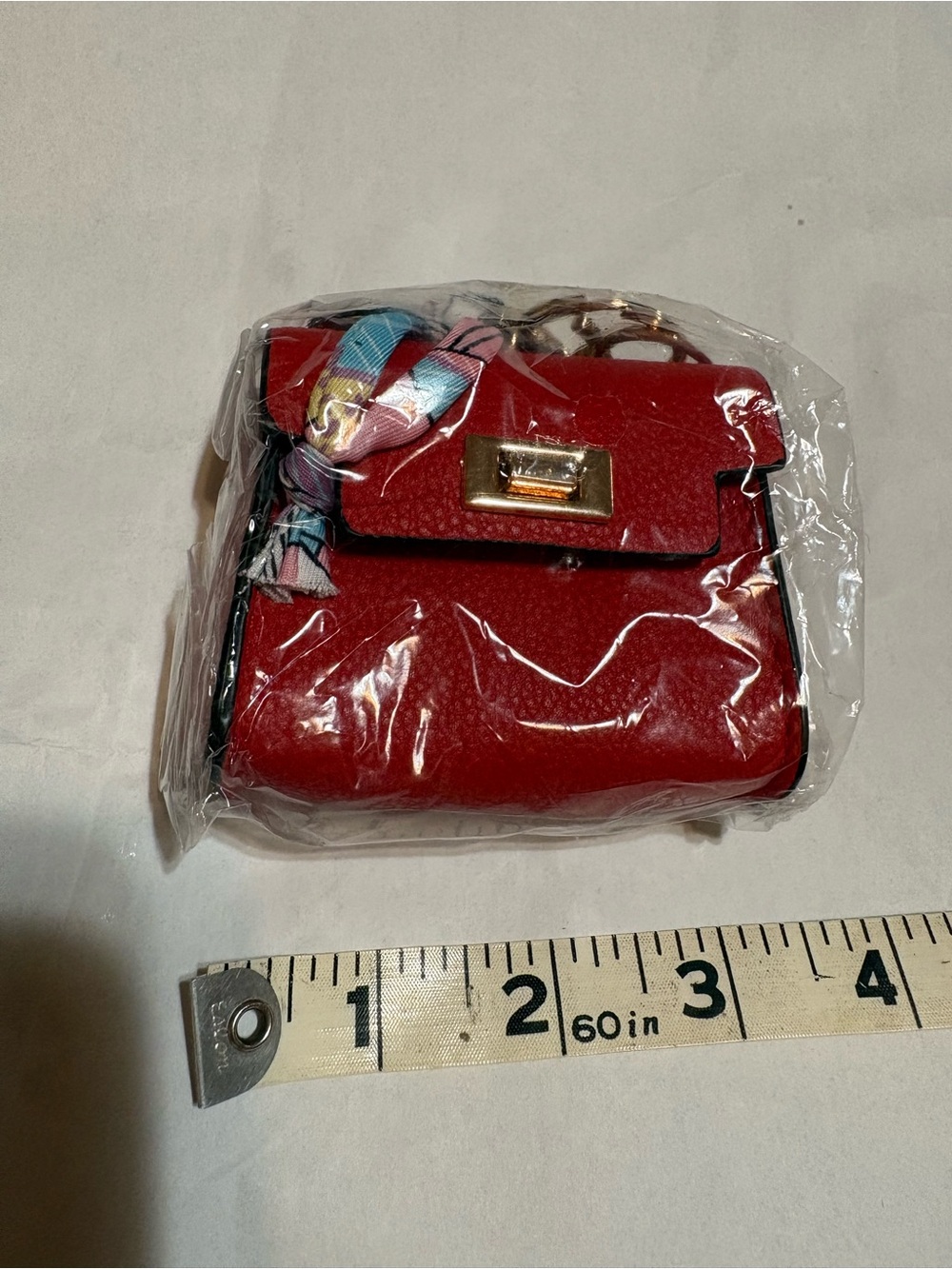 Red Mini bag charm / crossbody bag with Scarf Accent